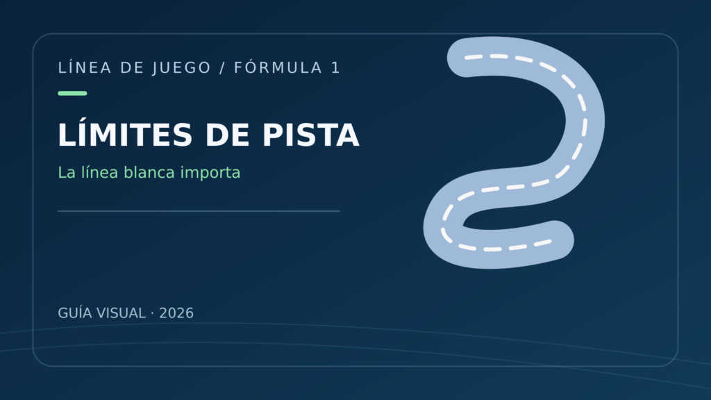 Ilustración conceptual de límites de pista en una guía de Fórmula 1, con el texto «LÍMITES DE PISTA».