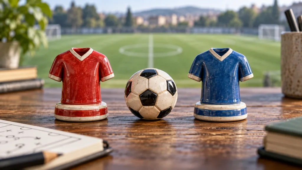 Camisetas roja y azul con un balón entre ambas, ilustración del mercado 1X2