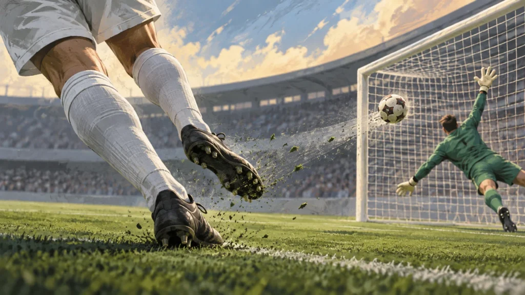 Ilustración de un balón desviado por un defensor hacia la portería