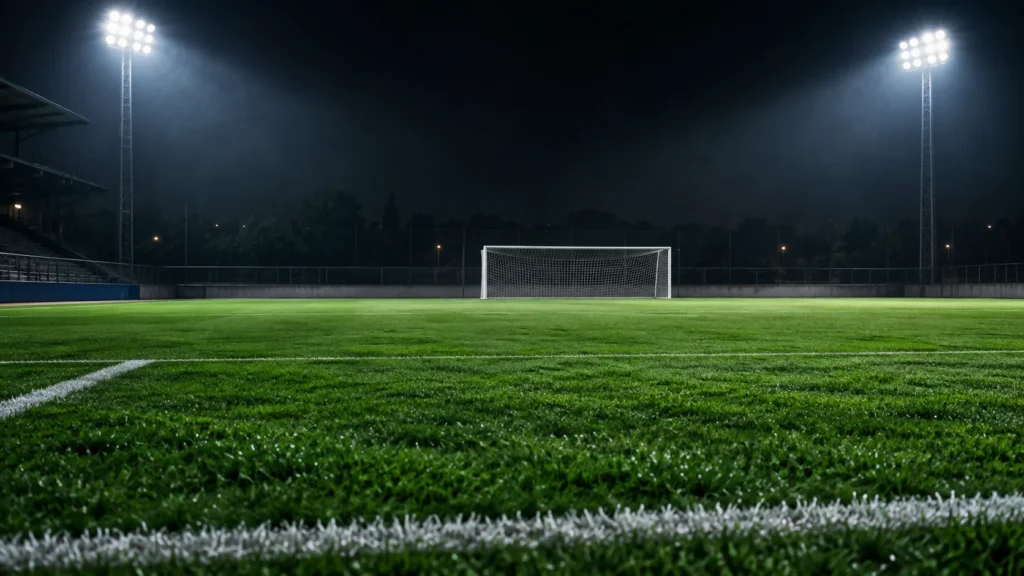 Escena de fútbol ilustrativa generada. No representa un partido ni un estadio real.